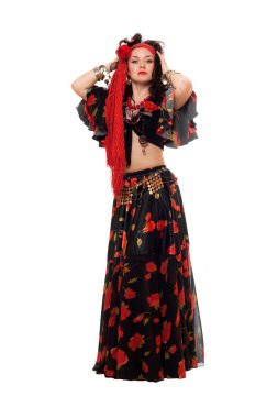 Gypsy woman in a black skirt. Isolated clipart