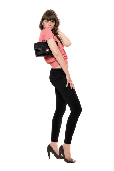 Giovane donna attraente in leggings neri — Foto Stock
