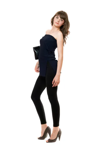 Menina bonita em um leggings preto. Isolados — Fotografia de Stock
