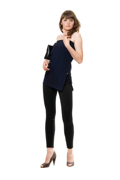 Mooi meisje in een zwarte leggings. geïsoleerd — Stockfoto