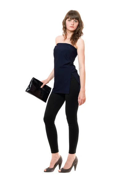 Una ragazza affascinante con un leggings nero. Isolato — Foto Stock