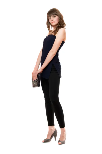 Menina elegante em um leggings preto. Isolados — Fotografia de Stock