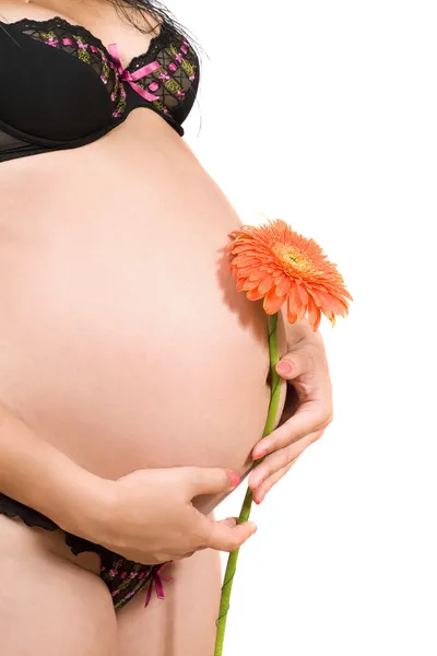 Buik van een zwangere jonge vrouw. geïsoleerd — Stockfoto