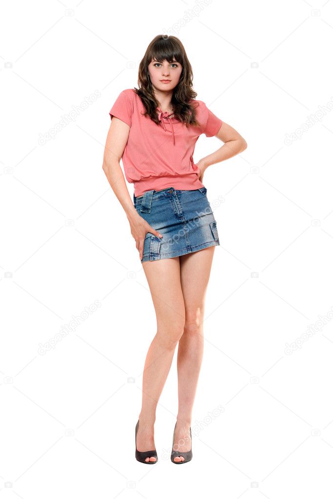 Cute girl in jeans mini skirt — Stock Photo © acidgrey #7575210