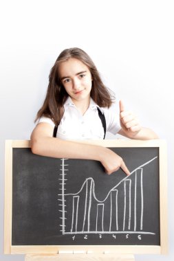 çizgi grafik için işaret eden kız öğrenci