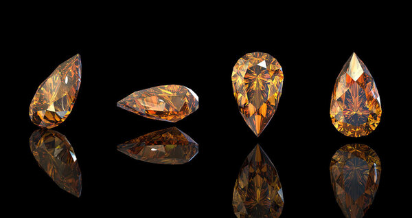 Pear. Citrine. Collections of jewelry gems on black