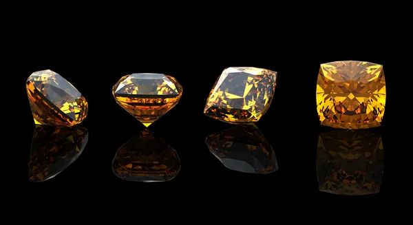 Quadrado. Citrinos. Coleções de jóias pedras preciosas sobre fundo preto — Fotografia de Stock