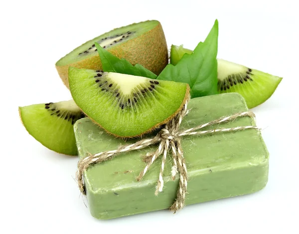 Soap with fresh kiwi — Stock Photo, Image
