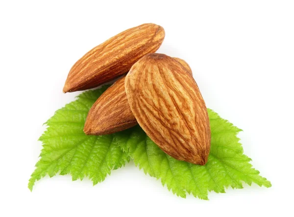 Almonds with leaves — Stock Photo, Image