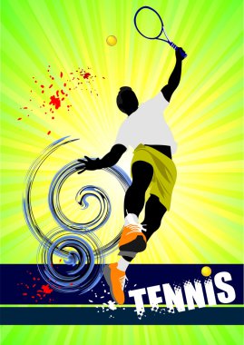 Tenis oyuncusu posteri. Tasarımcılar için Renkli Vektör illüstrasyonu