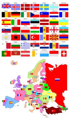 Map of Europe with country flags clipart