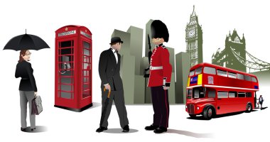Few London images on city background. Vector illustration clipart