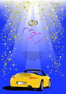 Blue Valentine`s Day background with car image clipart