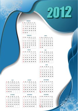 2012 calendar with wave image. Vector illustration clipart