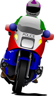 Policeman on police motorcycle on the road. Vector illustration clipart