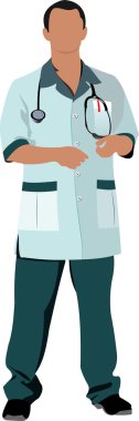Nurse man with white doctor`s smock. Vector illustration clipart