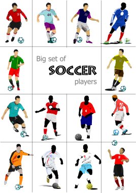Big set of soccer players. Colored Vector illustration for desig