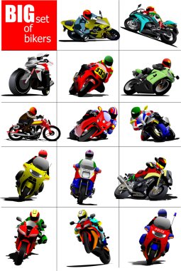 Big set of Bikers on the road. Vector illustration clipart