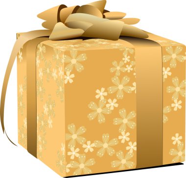 Gold decorated gift box with gold bow. Vector illustration clipart