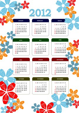 2012 calendar with flower image. Vector illustration clipart