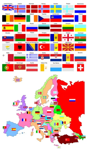 Mapa Evropy s vlajkami zemí — Stockový vektor