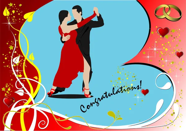 Alla hjärtans dag gratulationskort med tango dans — Stock vektor