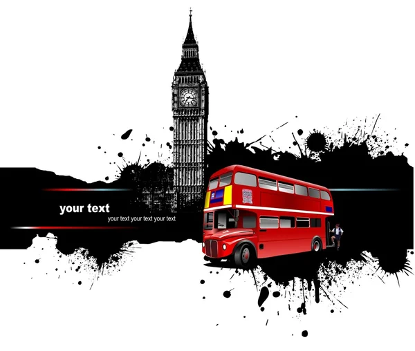 Grunge banner s obrázky z Londýna a autobusu. Vektorová ilustrace — Stockový vektor