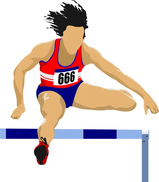 Nő fut akadályba ütközik. Vektoros illustartion — Stock Vector