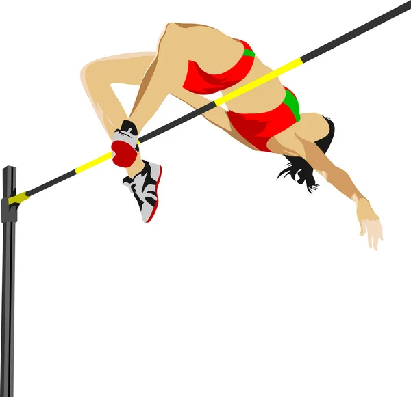 Mujer saltando alto. Pista y campo. Ilustración vectorial — Vector de stock