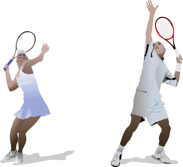 人および女性のテニス選手 — ストックベクタ