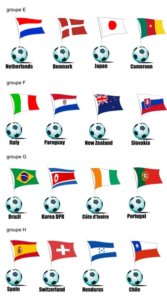 Ícones de futebol equipes Copa do Mundo em 2010 de acordo com grupos. Grou... —  Vetores de Stock