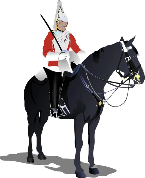 Imagen vectorial de la guardia londinense sobre un caballo aislado en blanco — Vector de stock