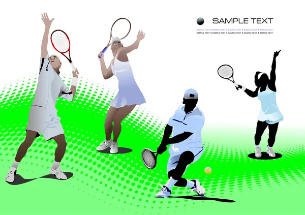 四个网球运动员。矢量插画 — 图库矢量图片