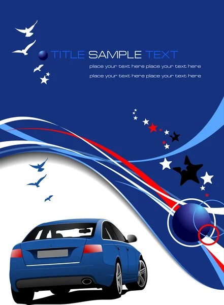 Modré pozadí s modrým autem. vektorové ilustrace — Stockový vektor
