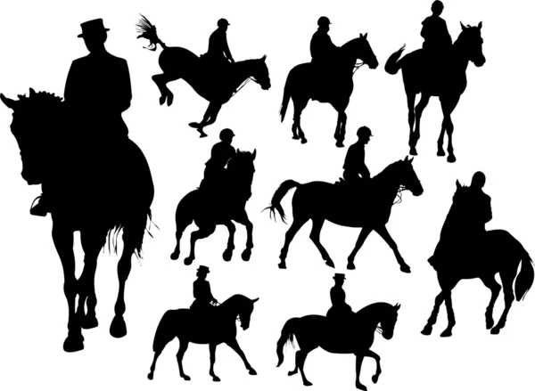 Koně jezdec siluety. Barevné vektorové ilustrace pro design — Stockový vektor