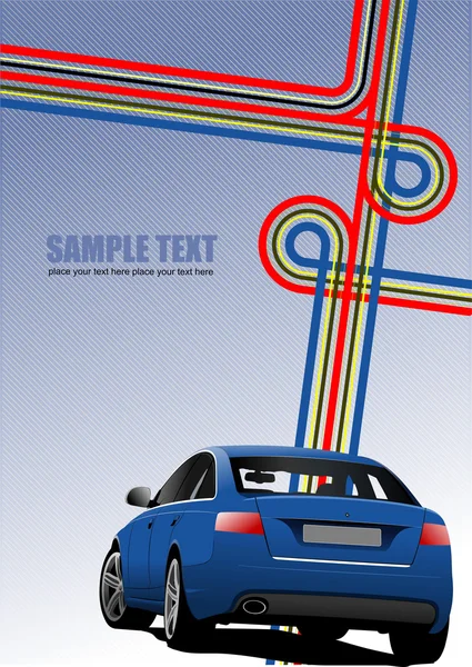 ジャンクションと青の車のイメージとパンフレットの青いカバー。ベクトル — ストックベクタ