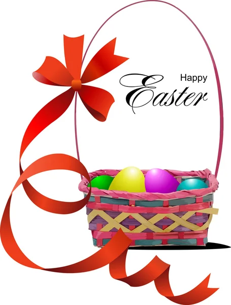 Cesto con uova di Pasqua. Illustrazione vettoriale — Vettoriale Stock