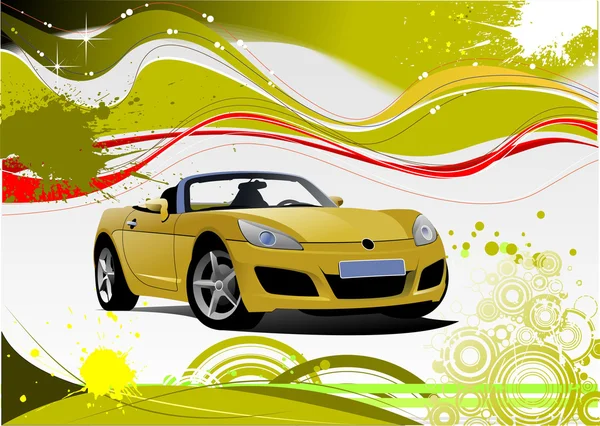 Green and Yellow grunge background with cabriolet image. Vector — Stock Vector