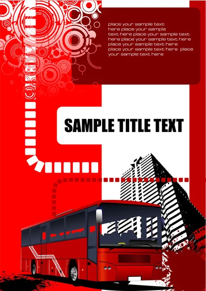 Grunge urban background with red bus image. Vector illustration — Stock Vector