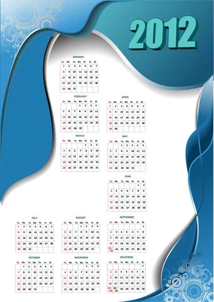 2012 calendário com imagem de onda. Ilustração vetorial — Vetor de Stock
