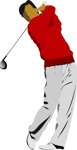 Golfista batendo bola com ferro clube. Ilustração vetorial — Vetor de Stock
