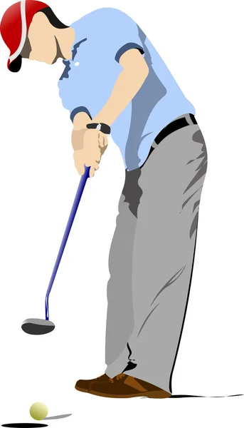 Golfer schlägt Ball mit Eisenkeule. Vektorillustration — Stockvektor