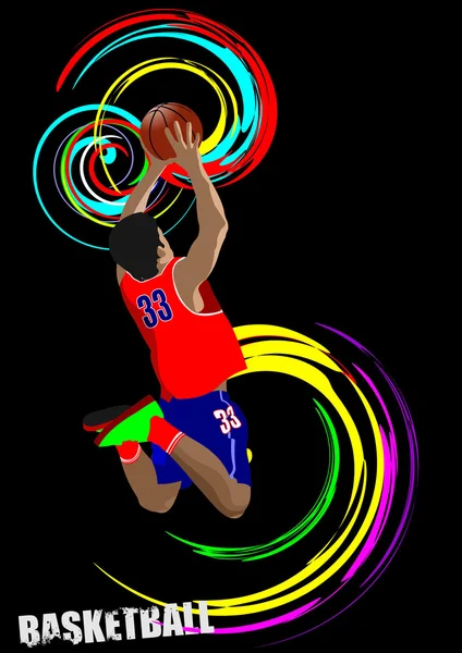 Cartaz do jogador de basquetebol. Ilustração vetorial colorida para des —  Vetores de Stock