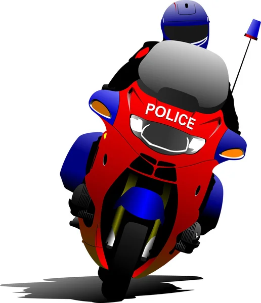 Policeman on police motorcycle on the road. Vector illustration — Stock Vector