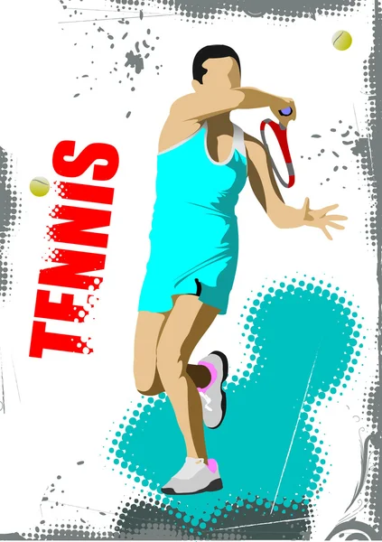Tennisspelaraffisch. Färgade vektor illustration för designers — Stock vektor