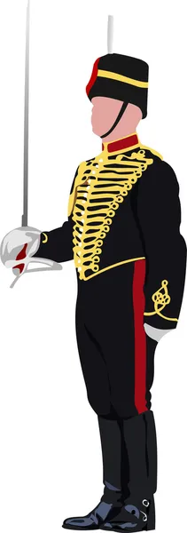 Guardia Real con espada en el palacio de Buckingham en Londres. Vector il — Archivo Imágenes Vectoriales