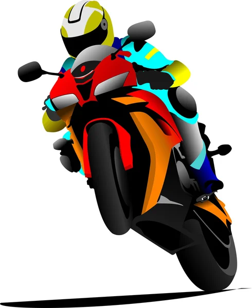 Motociclista en la carretera. Ilustración vectorial — Vector de stock