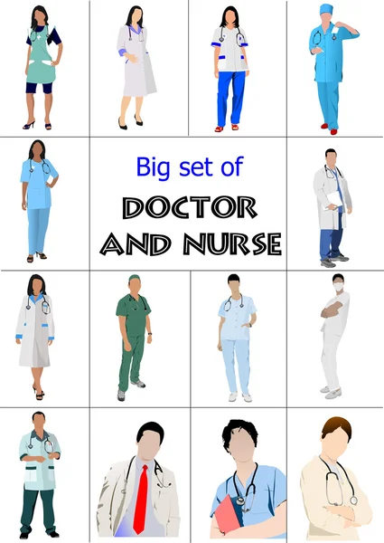 Grote reeks van artsen en verpleegkundige. vectorillustratie — Stockvector