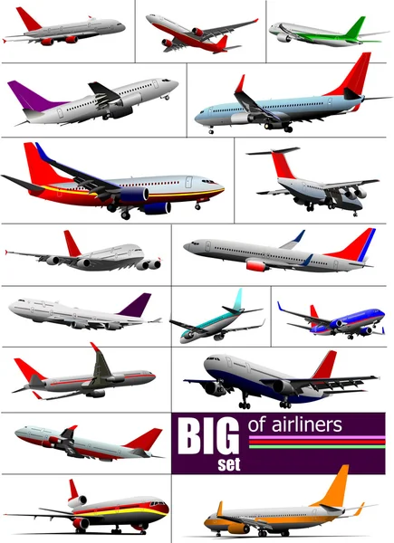 Grand ensemble d'avions de ligne 0f. Illustration vectorielle — Image vectorielle
