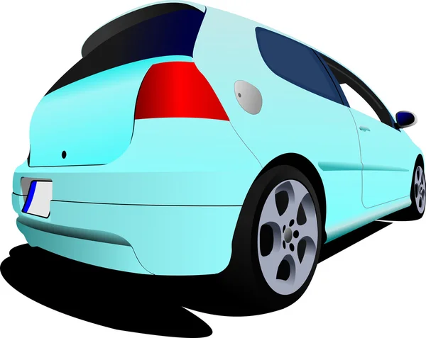Carro hatchback azul claro de 3 portas na estrada. Vector illustratio — Vetor de Stock